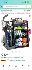 GoSports Premium Wooden Sports Equipment Organizer with Storage Hooks - Golf Bag Rack and Multi-Sport Ball Bin for Garage