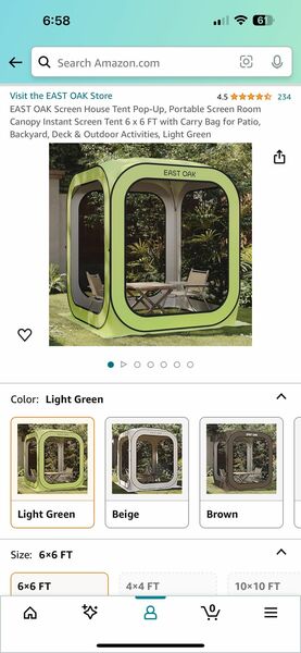 EAST OAK Screen House Tent Pop-Up, Portable Screen Room Canopy Instant Screen Tent 6 x 6 FT with Carry Bag for Patio, Backyard, Deck & Outdoor Activit