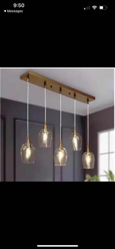 Uolfin Mid-Century Modern Kitchen Island Linear Plating Brass Chandelier  Light