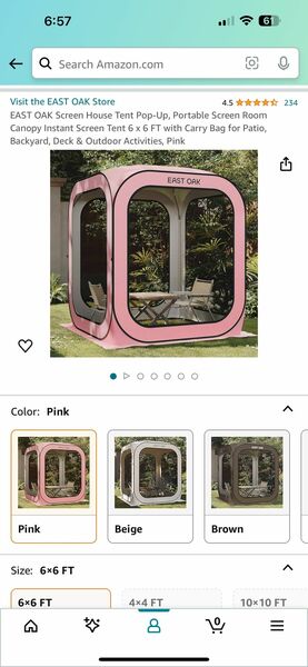 EAST OAK Screen House Tent Pop-Up, Portable Screen Room Canopy Instant Screen Tent 6 x 6 FT with Carry Bag for Patio, Backyard, Deck & Outdoor Activit