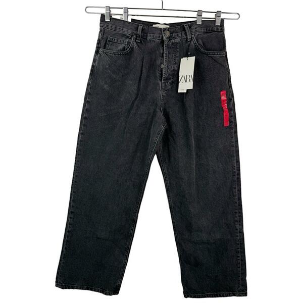 Zara Pleated relaxed fit low rise wide leg jeans charcoal sz 10