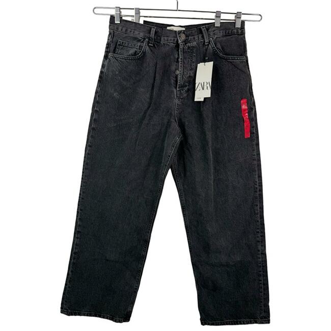 Zara Pleated relaxed fit low rise wide leg jeans charcoal sz 10