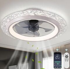 19.7" Flush Mount Ceiling Fan with LED Light,Remote Control