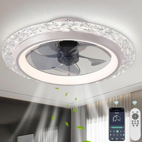19.7" Flush Mount Ceiling Fan with LED Light,Remote Control
