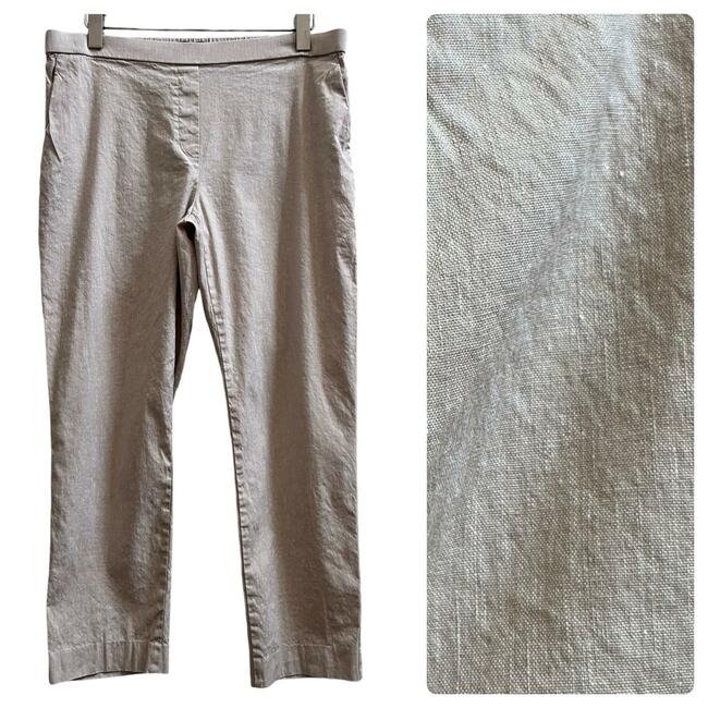 Theory Treeca Pull On Neutral Linen Blend Slim Straight Cropped Pant Size 10