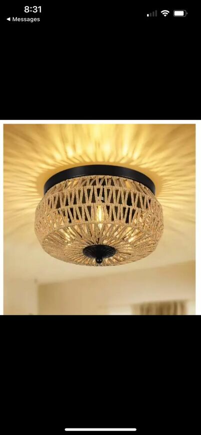 12.6 in. Rattan Light Fixtures Ceiling Mount, No Bulbs Included Flush Mount Hand