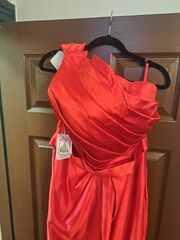 New Red  Silk One Shouder Long Gown Size 14
