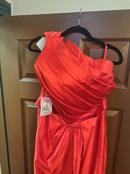New Red  Silk One Shouder Long Gown Size 14