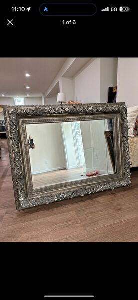 Large Carved Silver Mirror