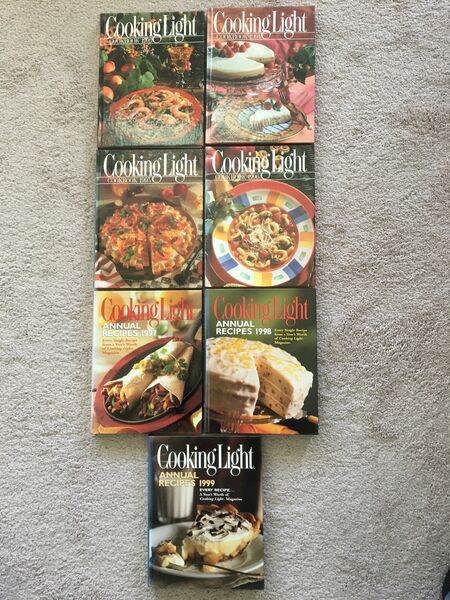 Cooking Light set of 7 annual cookbooks excellent/new condition 2200 pages total, over 400 recipes per book, all recipes analyzed for living well nutr