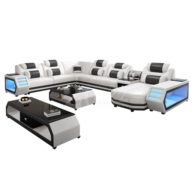 Modern Living Room Sofas Lounge Furniture Sectional LED Leather Sofa Sets