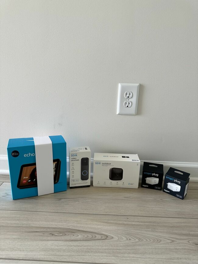 Amazon echo show, Smart Switches, blink Video Doorbell, and blink Outdoor Bundle
