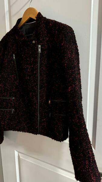 Banana Republic Black & Red Wool Blend Moto Jacket Women's Size 16