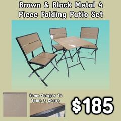 NEW Brown & Black Metal 4 Piece Folding Patio Set: Njft