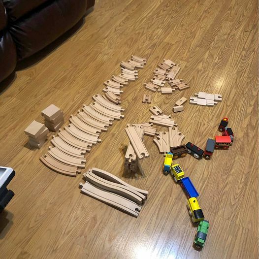 Wooden toy set with trains