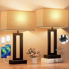 USED — Set Of 2 Bedroom Lamps with Touch Control, 3 Way Dimmable, USB C+A Charging, LED Bulbs