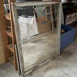 Huge Vintage / Antique Distressed Paint Rustic Farmhouse Square Beveled Mirror Solid Wood 37.5”X 42”x2”