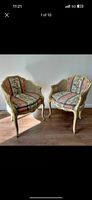 Pair of Antique French Cane and Upholstered Arm Chairs