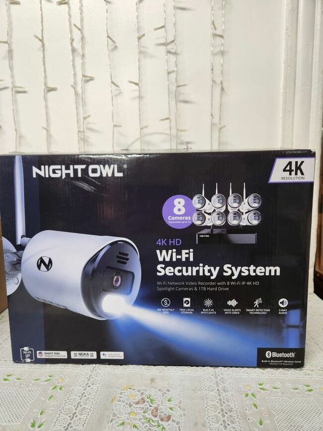 Night Owl - 10 Channel 8 Wi-Fi IP 4K HD 2-Way Audio Cameras, 1TB HD Bluetooth Wi-Fi NVR Surveillance System - White/Black