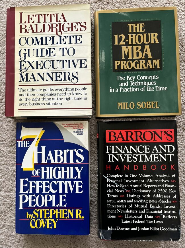 Classic Bestselling Business Books.  Lot of 4 books, new condition.  The 12-Hour MBA Program, The 7 Habits Of Highly Effective People, Letitia Baldrid