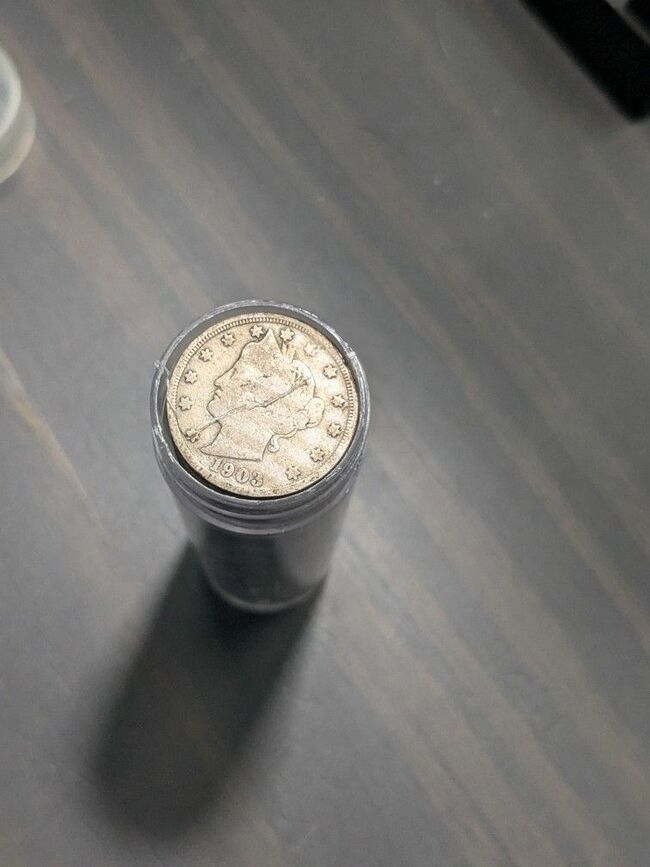 A Full Overstuffed Roll Of Liberty Nickel Coins