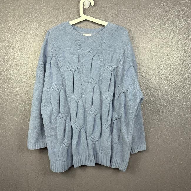 J.Jill Chenille Sweater Cable Knit Crew Neck Chunky Pullover Blue Size XL