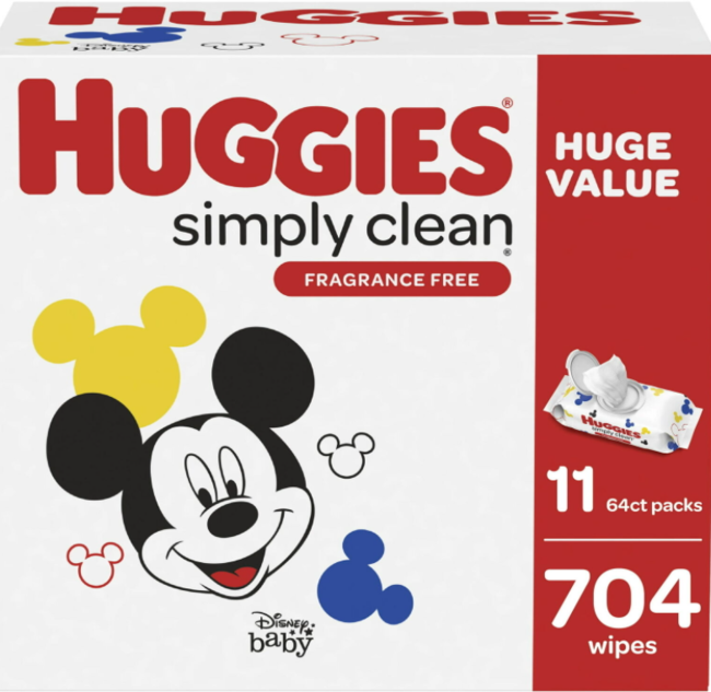 Huggies Simply Clean Unscented Baby Wipes, 11 Flip-Top Packs (704 Wipes Total)