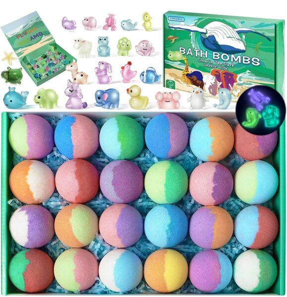 BRAND NEW 24 Pack Kids Bath Bombs with Glow in The Dark Bath Toys Inside