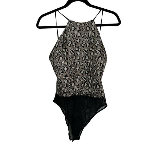 Topshop Halter body suit gold black sequin tie neck backless  Size: 6