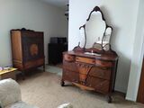 Lovely Wooden Antique Dresser w/ Mirror & Antique Chest of Drawers Set