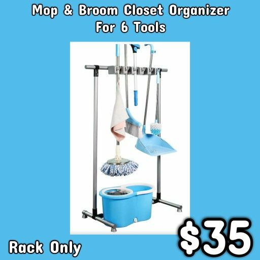 NEW Mop & Broom Closet Organizer For 6 Tools: Njft