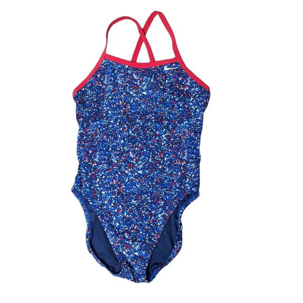 Nike HydraStrong Pixel Party Crossback Women's One Piece Swimsuit Blue Red White