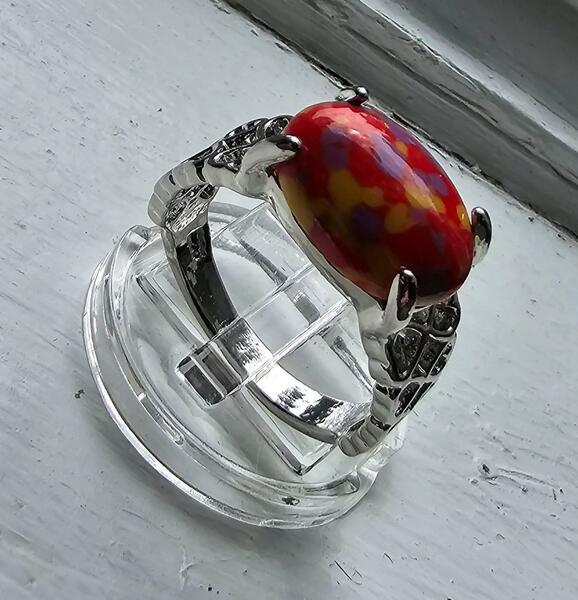 Fashion Red Fire Opal 925 Silver Heart Lattice Band size 9