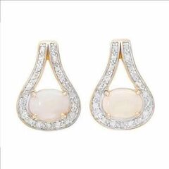 Diamond & Opal Sterling Silver Designer Earrings