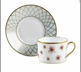 Set of Fine China. Flat Cup & Saucer Set Etoile Celedon by BERNARDAUD