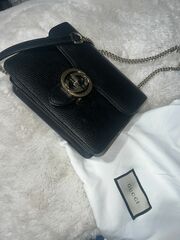 Gucci Women's Black Leather Interlocking GG Crossbody Purse Handbag