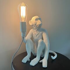 Vintage White Monkey Table Lamp