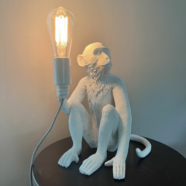 Vintage White Monkey Table Lamp