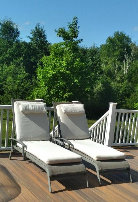 2 Chaise Lounge Chairs with Full Length Cushions