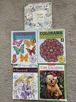 Adult Coloring Books, lot of 5 new, 100’s of designs, 3  Colorama Popular Books, 1 Designer Series, 1 Designer Originals