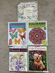 Adult Coloring Books, lot of 5 new, 100’s of designs, 3  Colorama Popular Books, 1 Designer Series, 1 Designer Originals