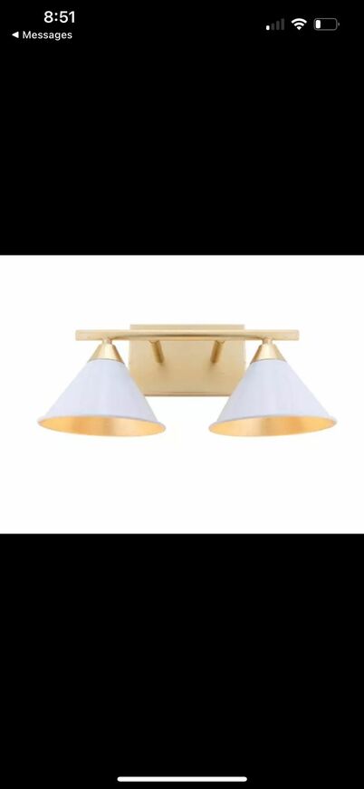 JONATHAN Y Yvette 16 in. 2-Light White/Gold Metal Vanity Wall Light JYL9013A