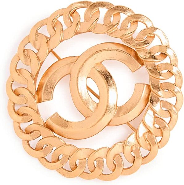 Women's Pre-Loved Gold Beveled Cc Circle Links Pin