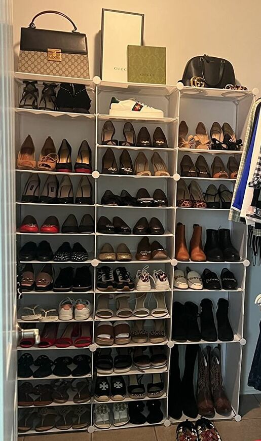 Customizable White 54-Pair Portable Plastic Shoe Rack Storage Organizer for Entryway and Closet