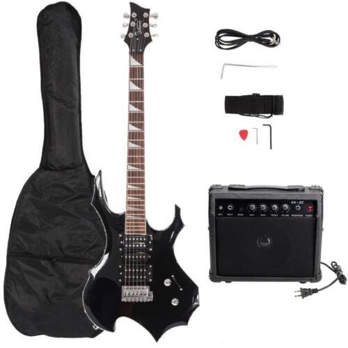 New Black Burning Fire Basswood  Guitar with Bag & 20W