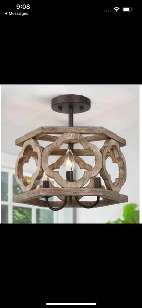 LNC Farmhouse Antique Wood Drum Semi-Flush Mount 3-Light Rustic Ceiling Light