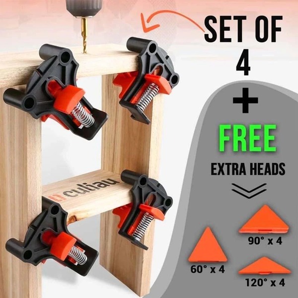 90 Degree Right Angle Clamp Fixing Clips Corner Wood Working Tool 4 Clamps Pipe