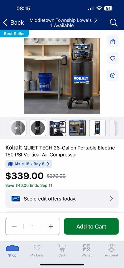 Kobalt Air Compressor  26 Gal