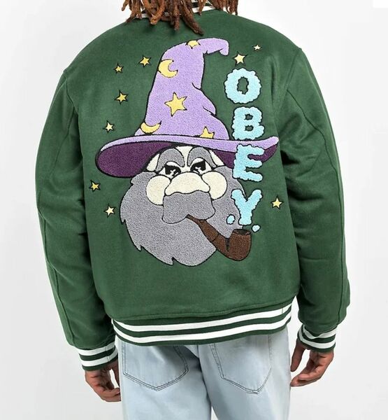 Obey wizard forest green varsity jacket