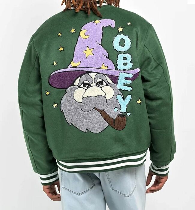 Obey wizard forest green varsity jacket